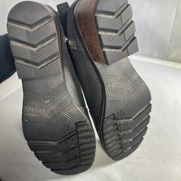 Sorel Cate Waterproof Leather Suede Bootie, Size 7.5, Black, Side Zip Block Heel - Picture 5 of 7